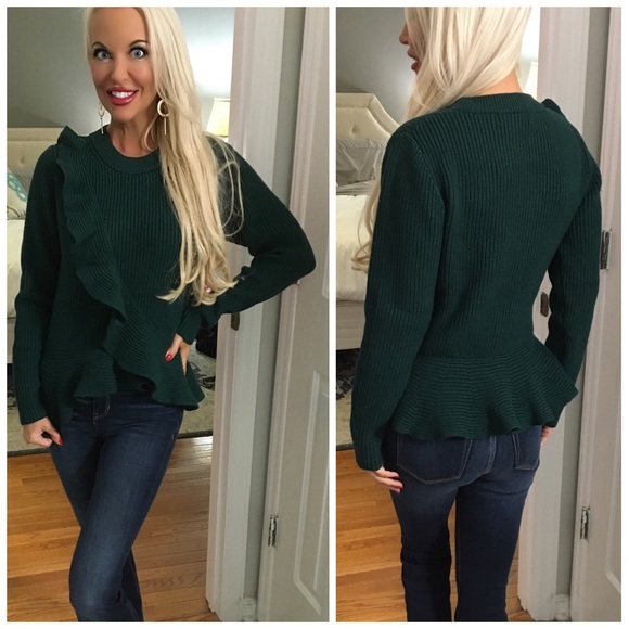🛍LAST 1!  Asymmetric Ruffled Emerald Sweater! - Picture 2 of 7